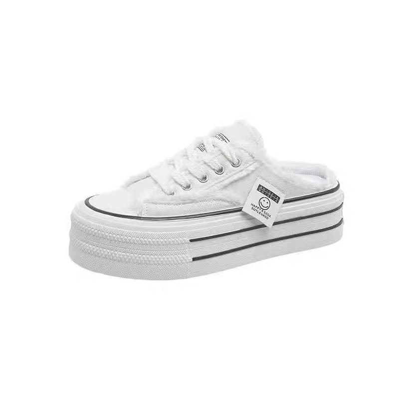 Baotou Slippers Women's Summer Wear 2025 New Canvas Shoes Heel-less Versatile Lazy Half-drag Platform Beggar Shoes