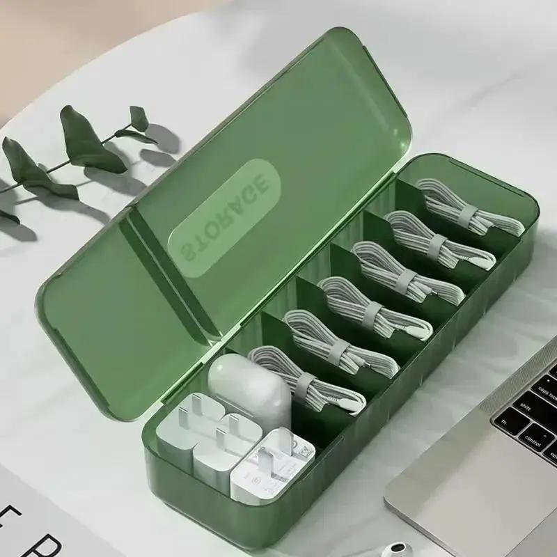 Solid Color Simple Cable Storage Box Organizer Charger Cord 7 Compartments Reusable Data Cable Storage Case Tools Accessories