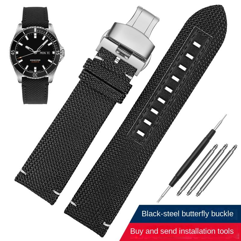 Herren Sport-Armband für Mido M026.629 M026.430 Ocean Star Pilot Nylon-Gewebe Echtleder Unterseite Uhrenarmband 22mm Zubehör