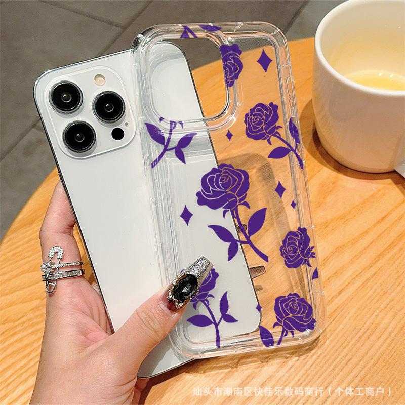 Purple Rose for iPhone11/12/13/14/15 Apple 16ProMax Transparent Phone Case X/xr
