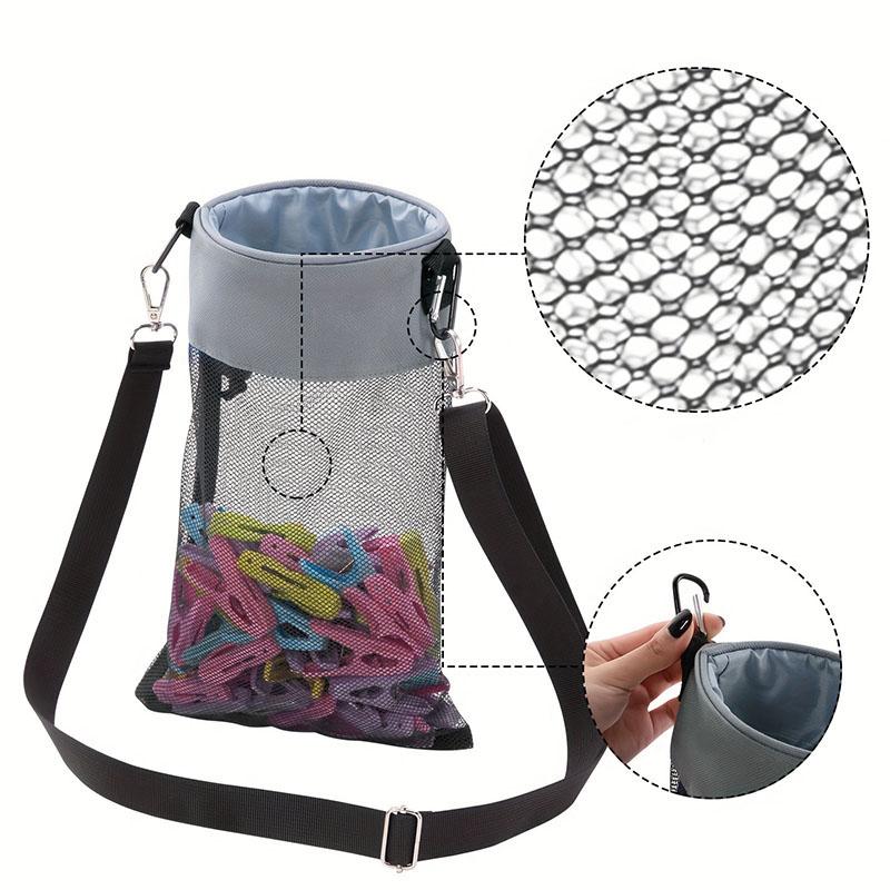 Hanging Mesh Clips Bag with Hook & Drawstring, Ventilated Storage Pouch for Clothes Pins, Laundry, Organize Clothespins