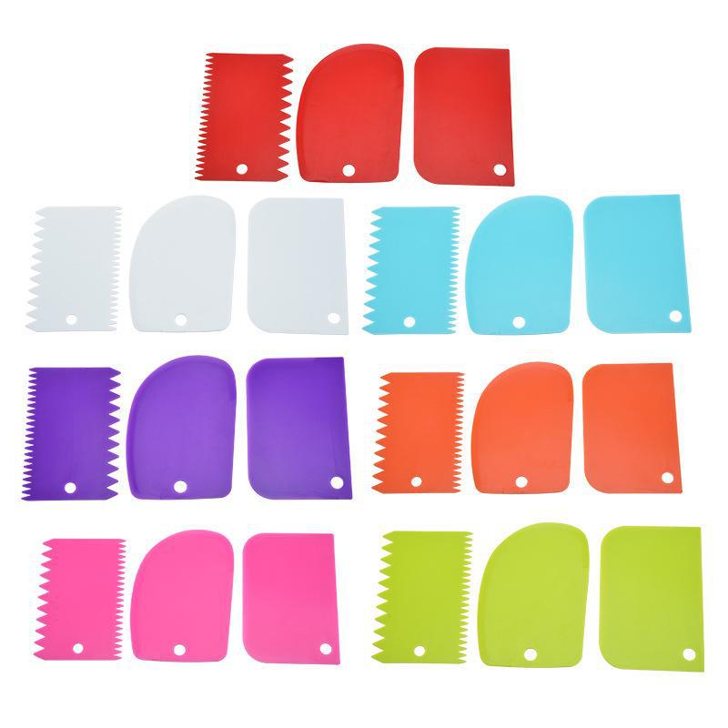 Three-Piece Plastic Dough and Cake Scraper Set for Baking and DIY Decorating