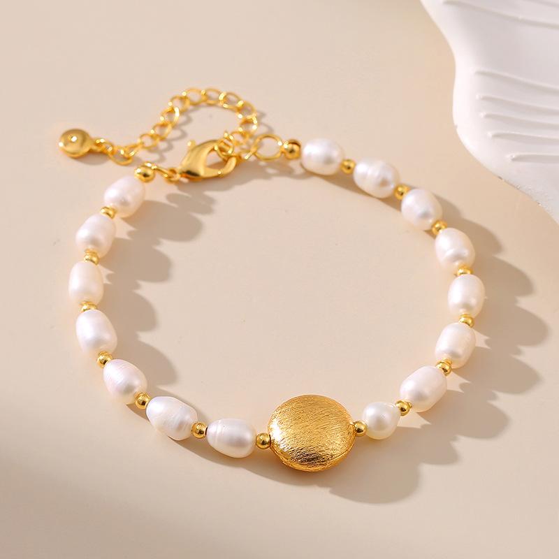 Fashion Freshwater Pearl Gold Plated Beaded Bracelet for Women Natural Pearls with Link Chain Bracelet Bangles Charm Zircon