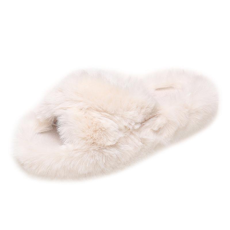 

Женские пушистые тапочки на толстой подошве, новинка осени и зимы, уличные, с перекрестным плюшем, домашние хлопковые тапочки для женщин 40 бежевый