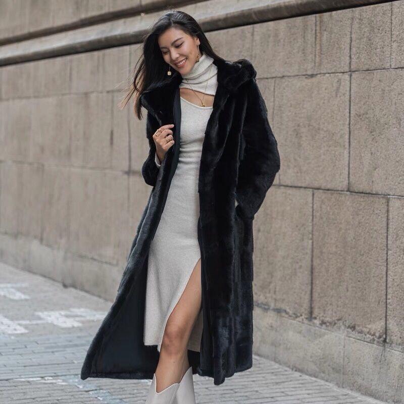 VAYLA Women Coat  Autumn/Winter New  Long Coat Hooded Knee Length European fur Coat Female Solid Color