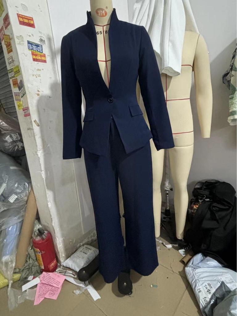 2026 Euro-Amerikanisches Damen Langarm Unifarben Ein-Knopf Blazer & Hosen Set