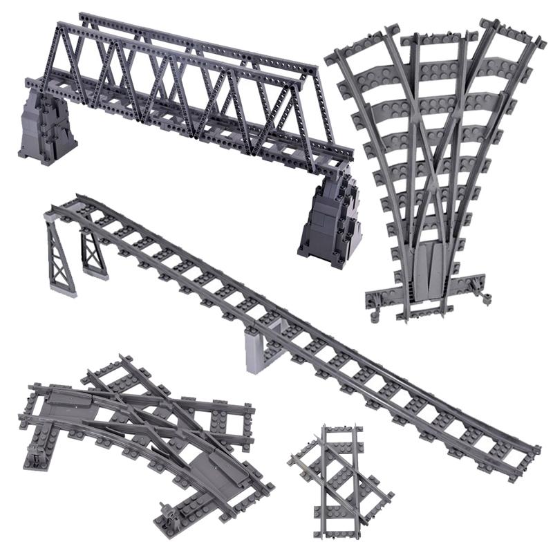 Activating Toys City Trains Diy Building Blocks Straight Curved Rail Bricks Parts Bridge Tunnel Model Soft Flexible Cross Tracks Railway Moc Toy
