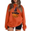 Women's Long Sleeve Neck Sweatshirt Loose Fit Casual Pullover Top with Small Halloween Print