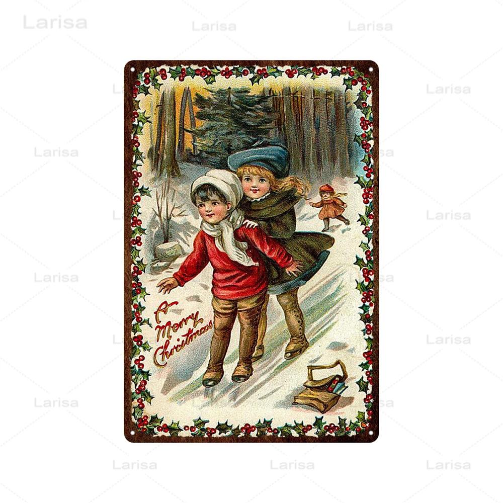 Christmas Vintage Tin Sign Santa Claus Plaque Metal Retro Plate Poster for Club Living Room Kitchen Home Wall Art Decoration