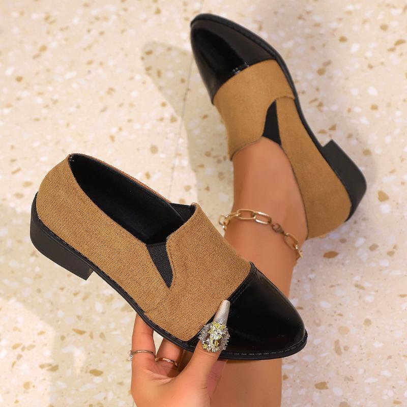 Fashion Women's Fashion Coarse Heel Shoes Spring New Pointed Splicing Suede Leopard Print Anti-slip Wear-resistant Low-top Shoes
