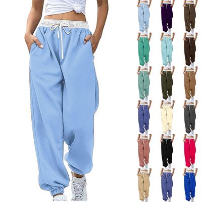 Kadın Spor Kemerli Cepli Moda Patchwork Kontrast Elastik Bel Pantolon Günlük Eşofman Altı