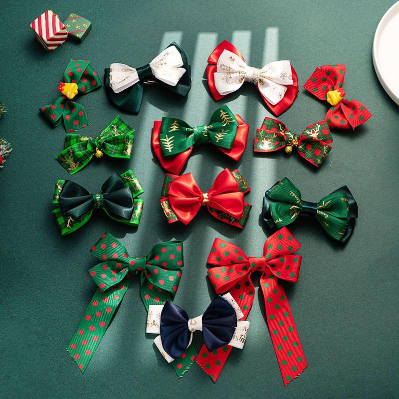 1PCS Christmas Children's Red Bow Hairpin Princess Versatile Back Head Hairpin Girl Top Clip New Year Girl Headwear