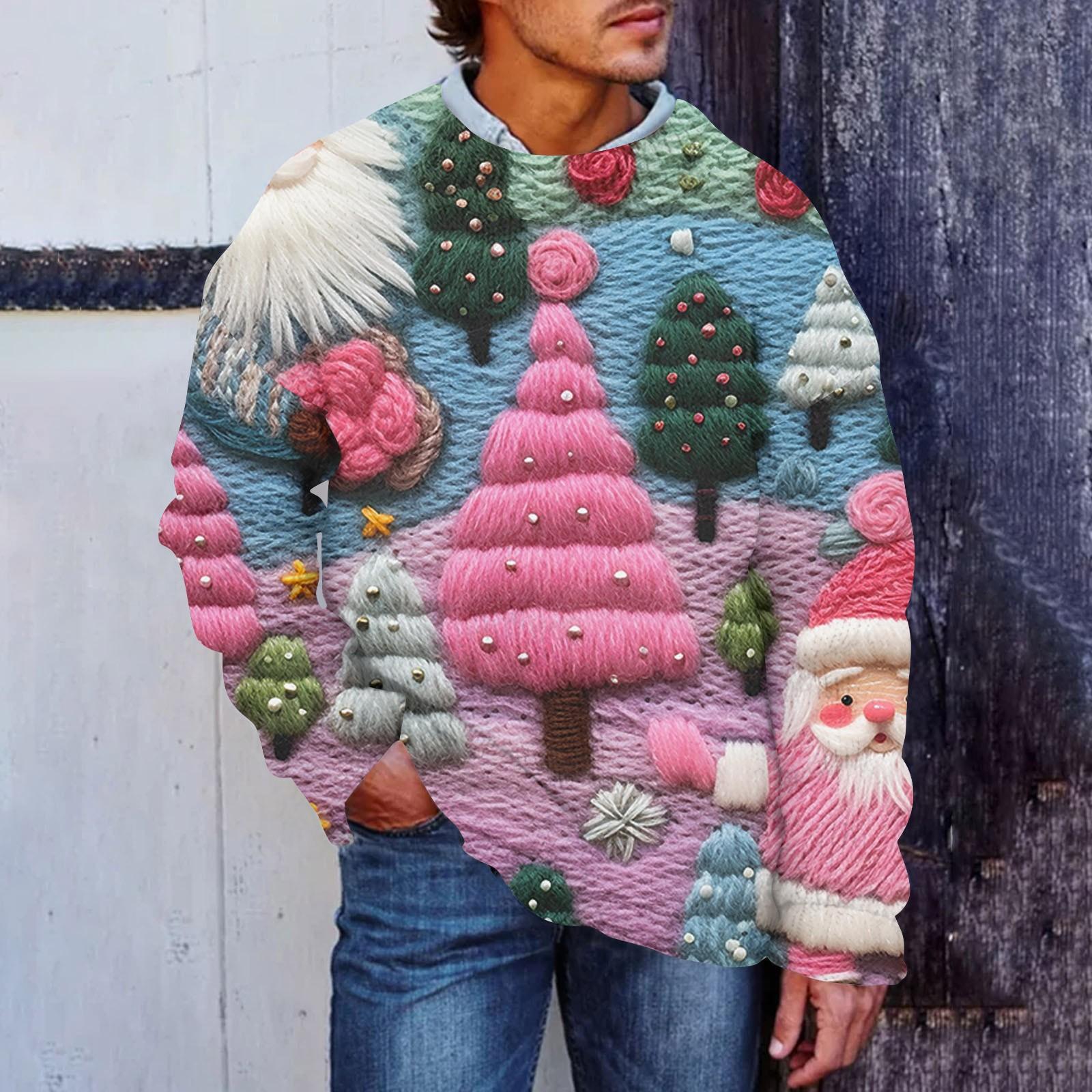 

Мужской рождественский принт, искусственный свитер, толстовка с круглым вырезом, свободный топ с длинными рукавами L