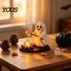 Cute Resin Spooky Decor Halloween Campfire Tealight Holder, Matte Ghost Mummy Scarecrow Figurine, Stable Niche Handmade Art Round Base Table