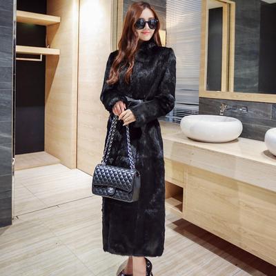 Haining Mink Coat Whole Mink Women's Mink Hair Imitation Fur Coat Women's Extended Fur Coat Slim and Thin