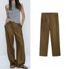 MD Spring/Summer New Arrival High Waist Stretch Fashion Casual Sports Style Pleated Linen Straight-Leg Trousers 5017701