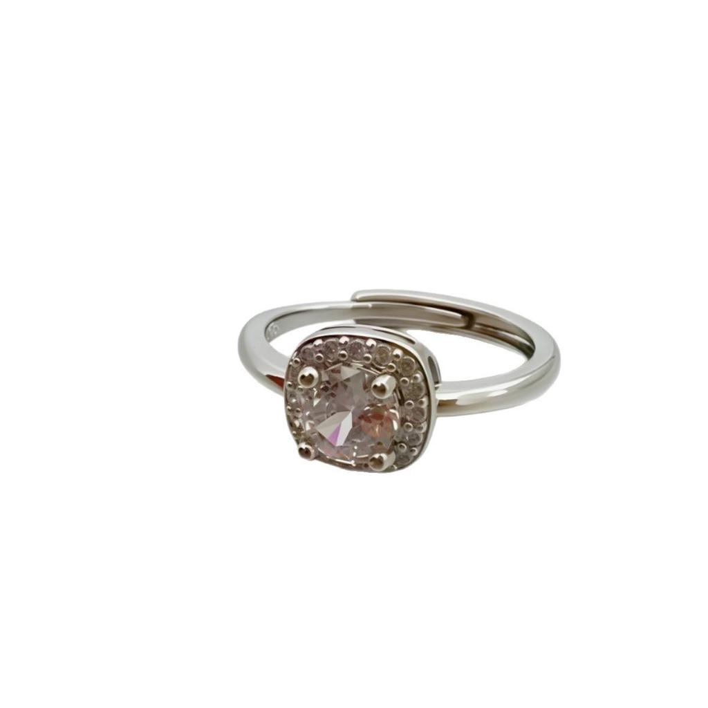 Korean-Style Rhinestone & Zircon Square Women's Ring – Simple, Luxurious Design