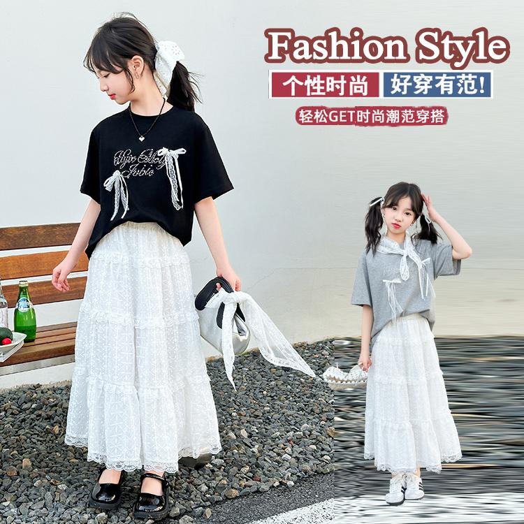 Girls' summer dress 2026 new children's fairy style floating skirt summer big children's white half skirt set