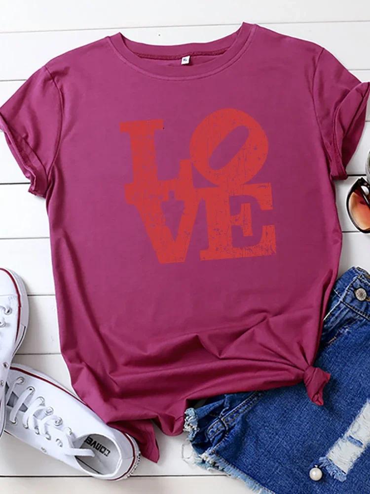 Red Love Letter Print T Shirt Women Short Sleeve O Neck Loose Tshirt Summer Women Tee Shirt Tops Camisetas Mujer