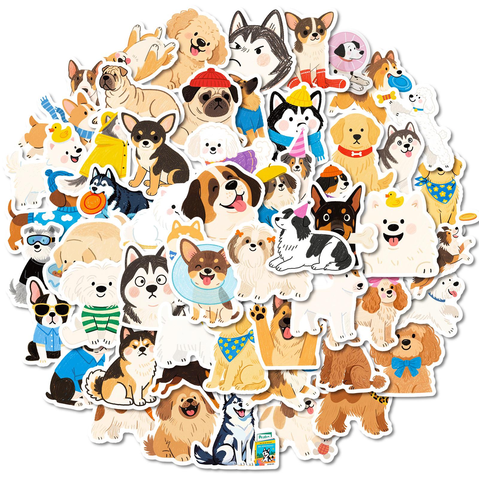 56 Hand-Painted Dog Cartoon Graffiti Stickers Cute Cute Pet Hand Account Computer Decorative Stickers