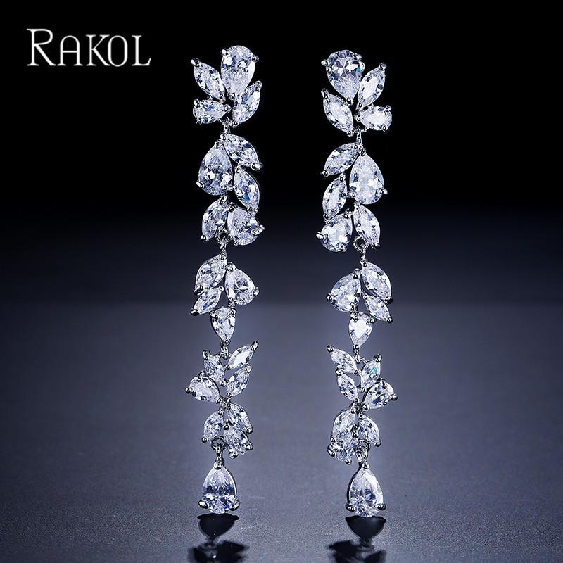 RAKOL Luxurious Long Tassel Earrings with 3A Zircon for Women - European & American Chic Bridal Jewelry