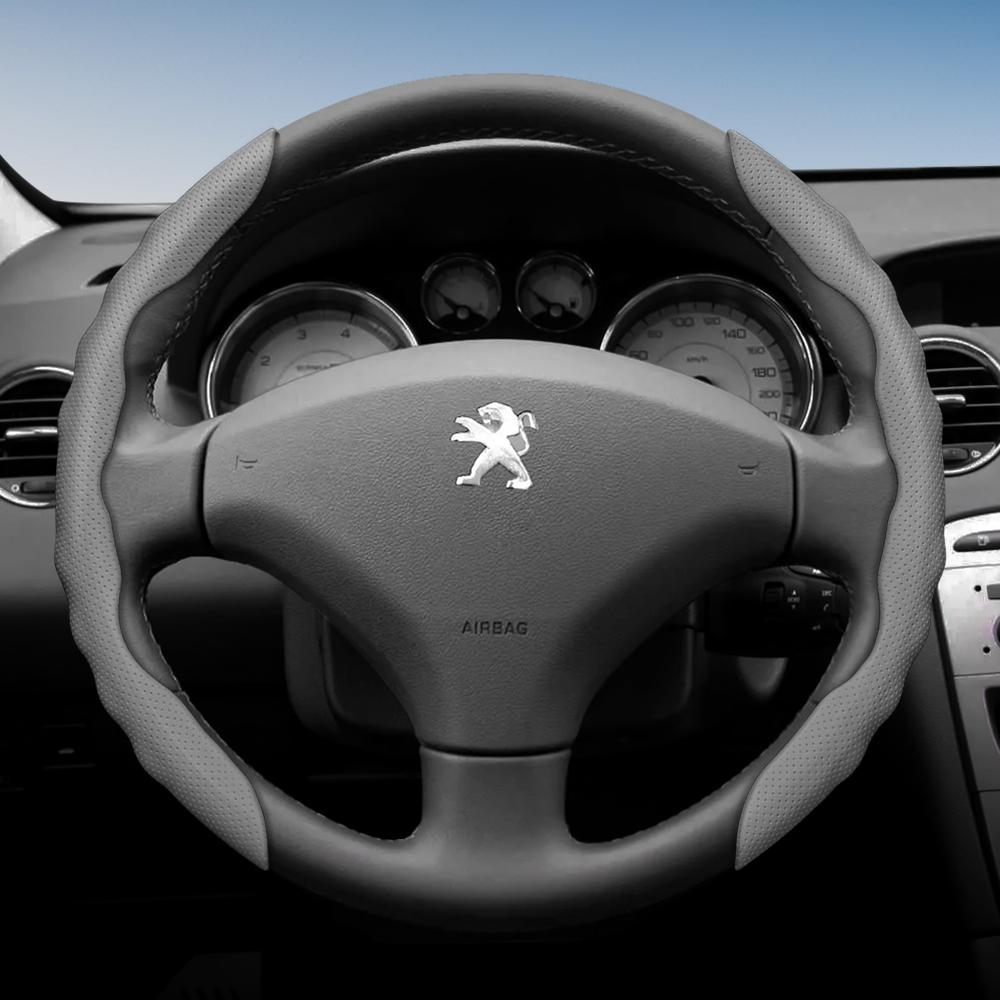 Lenkradbezug für Peugeot, Sportliches Wellendesign, Atmungsaktives Leder, Segmentiert, Rutschfest, Schweißabsorbierend