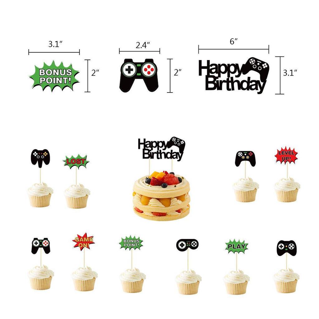 GAME ON Game-Themed Birthday Party Decoration Set: Banner, Foil Balloons, and Cake Topper Set