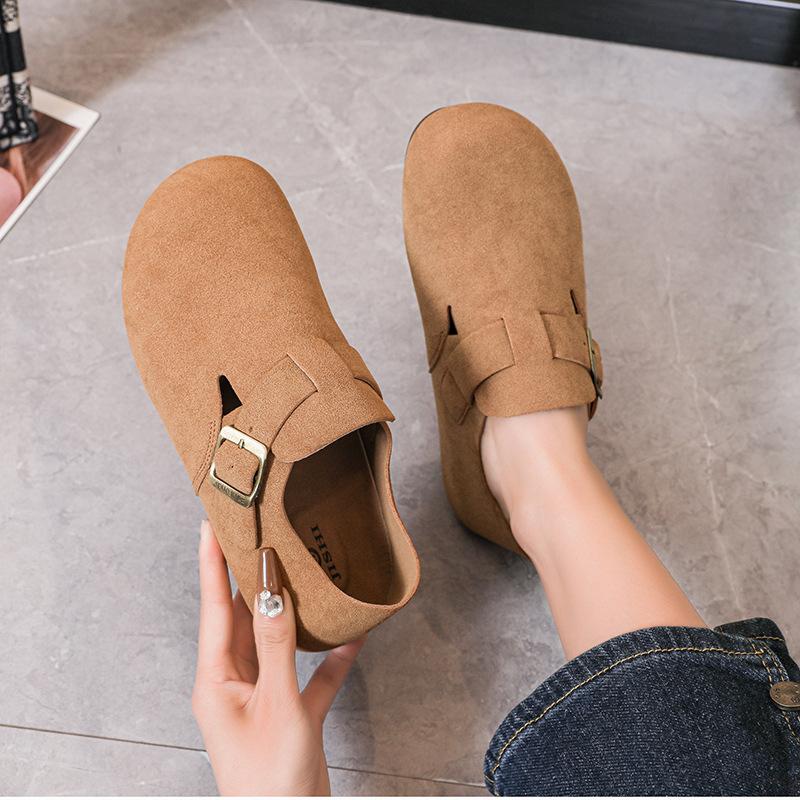 Flat Shoes 2025 Single Shoe Spring New Item Lazy Half Slippers Suede Frosted Shoes for Women