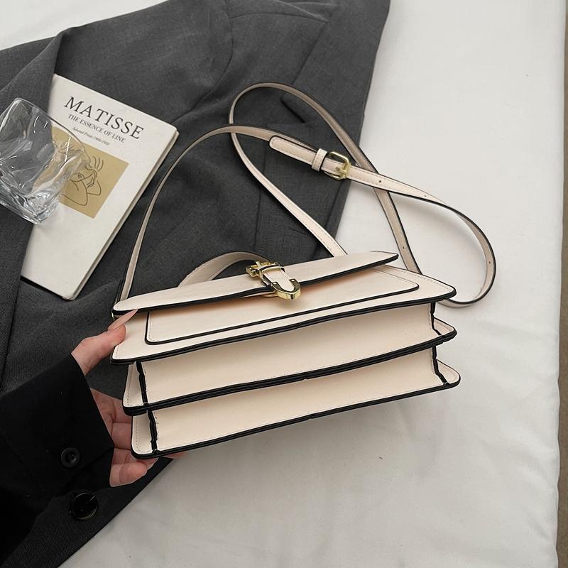 Fashion Luxury PU Leather Women's Square Crossbody Bag Top Handle Mini Satchel Flap Handbag Contrast Color Trendy Shoulder Bag