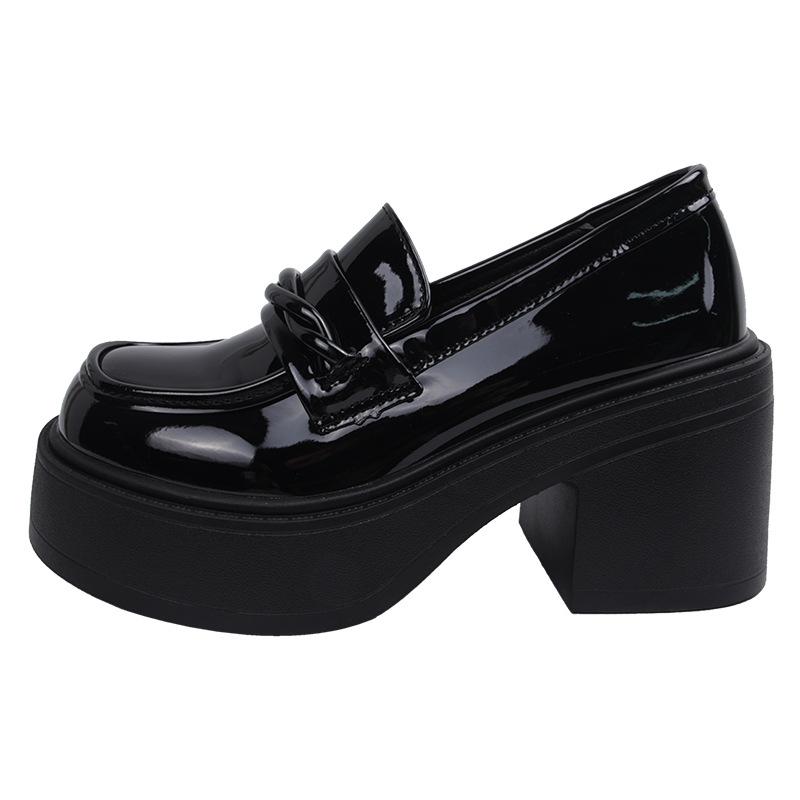 Japanese jk platform thick heel black one-pedal loafers French retro high heels women's 2025 autumn new models