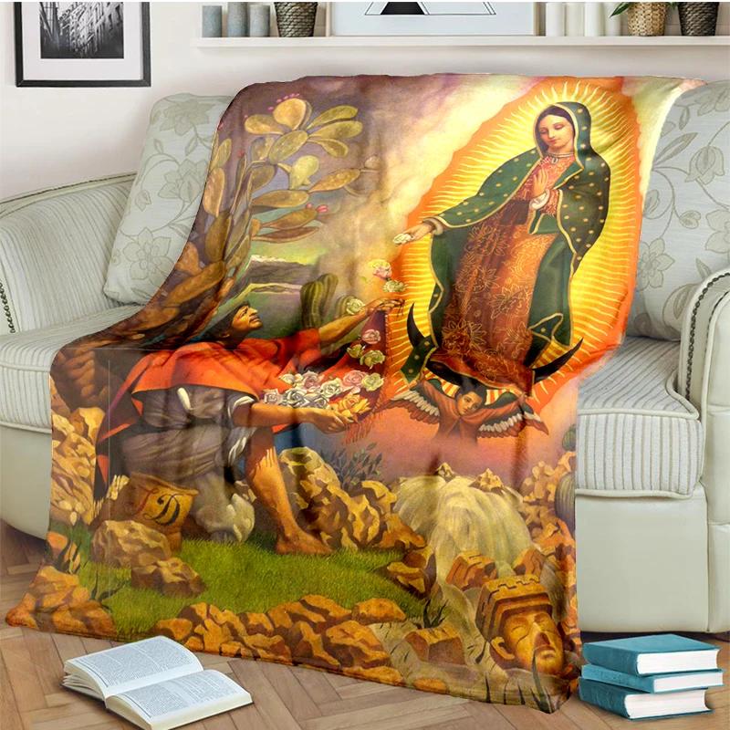 Our Lady of Guadalupe Blanket Religion Mary Throw Blanket Soft Sofa Cover Flannel Lightweight Warm Blankets for Bedroom Couch