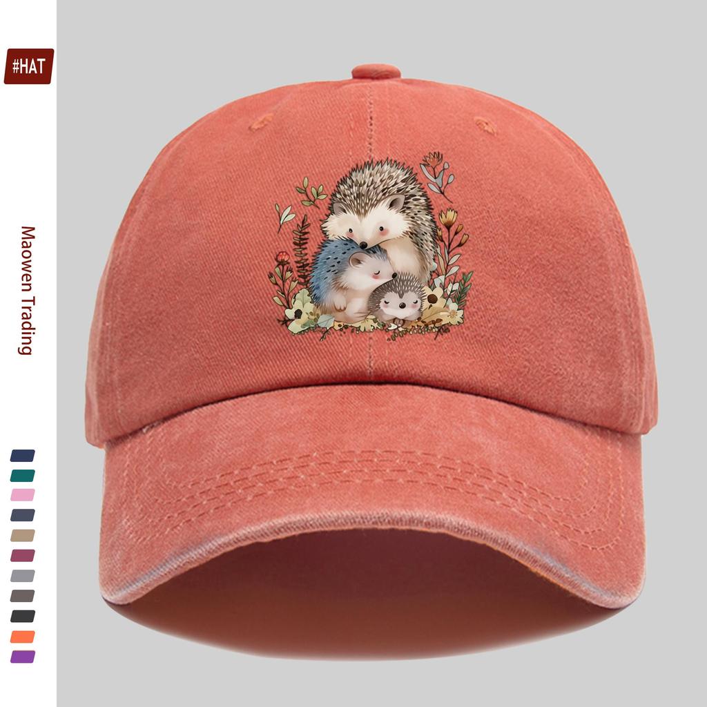 Pc Warnn Hedgehog Family Watercolor Print Baseball Cap Suitable for Spring Summer Autumn And Winter AllSeason Wear Decor