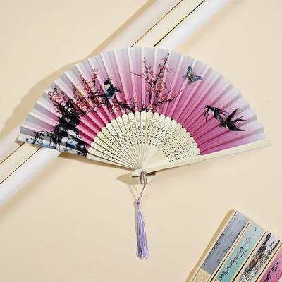 Vysoce kvalitní hedvábný vintage skládací vějíř Bambusový barevný ruční vějíř Ruční vějíř Třásně Elegantní rukojeť Klasický taneční vějíř Domácí dekorace