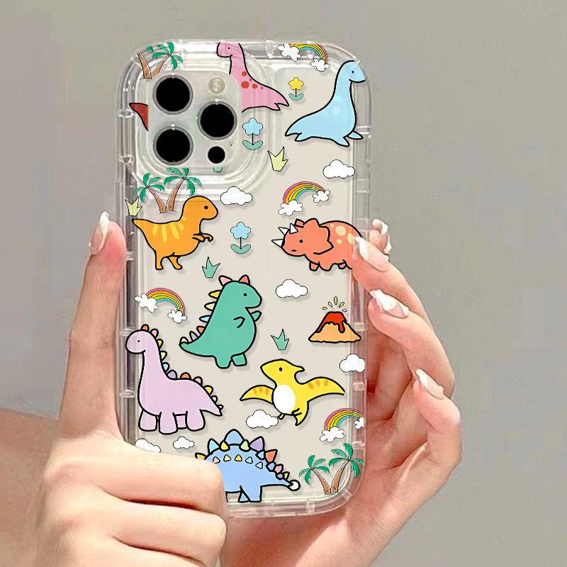 Cute Dinosaur Painting Applicable iPhone17ProMax Airbag Mobile Phone Case 16Pro Apple 12/13 Foreign Trade 15