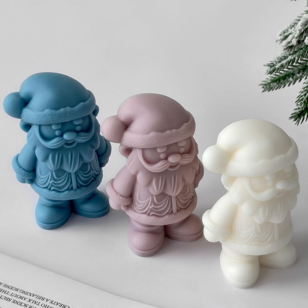 Christmas Candle Mold DIY Santa Claus Plaster Resin Silicone Mould Bearded Old Man Christmas Candle Making Supplies