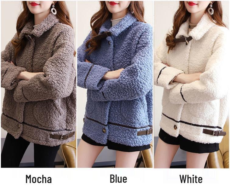 Women's Plus Size Lambswool Coat, Autumn/Winter 2023, Thickened, Velvet-Lined, Loose Fit, Warm, Versatile Top
