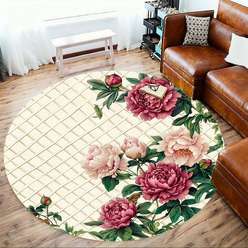 1PC Peony Lattice Office Round Area Rug, Under Office Chairs Bedroom Living Room Home Decor, Carpet for Office -1110108