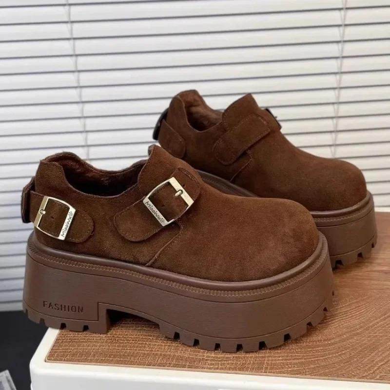 

2024 Горячая Распродажа Женская Обувь Ремешок с Пряжкой Модный Леопардовый Принт Повседневные Туфли-Лодочки Женские Новые Круглые Носки На Платформе Каблуки Zapatos Mujer 40 коричневый