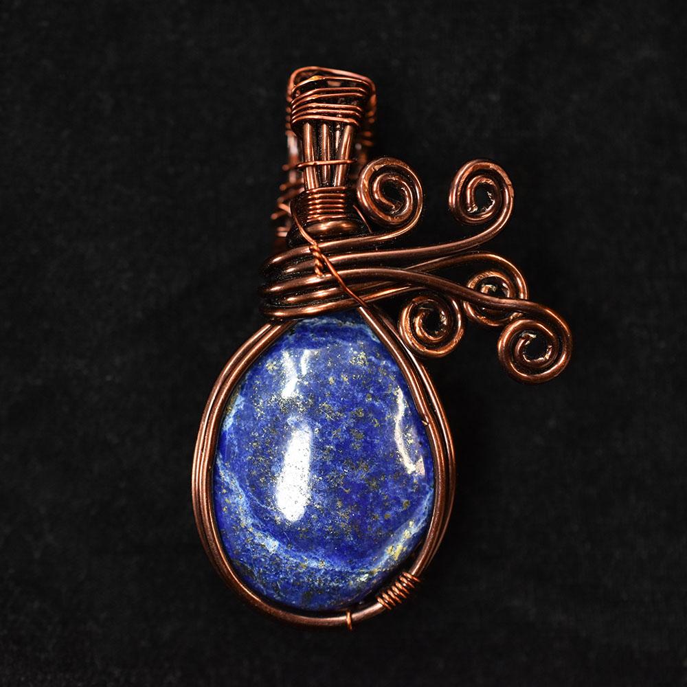 Natural Lapis Lazuli 71 Ct Certified Handmade Copper Wire Wrapped Oval Pendant