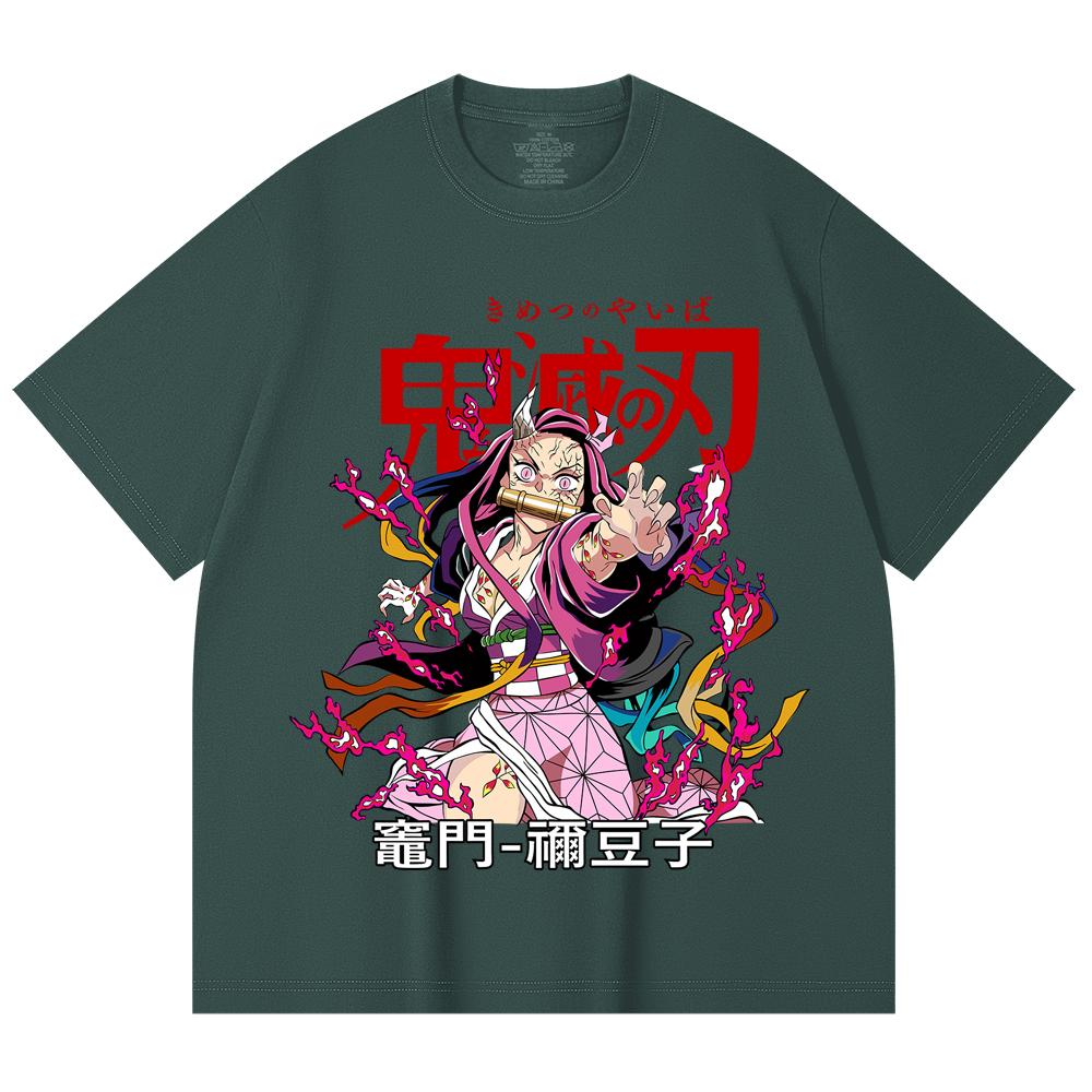 230 g/m² 100% Baumwolle Demon Slayer V72 Nezuko Aufdruck Unisex Schweres Baumwoll-T-Shirt