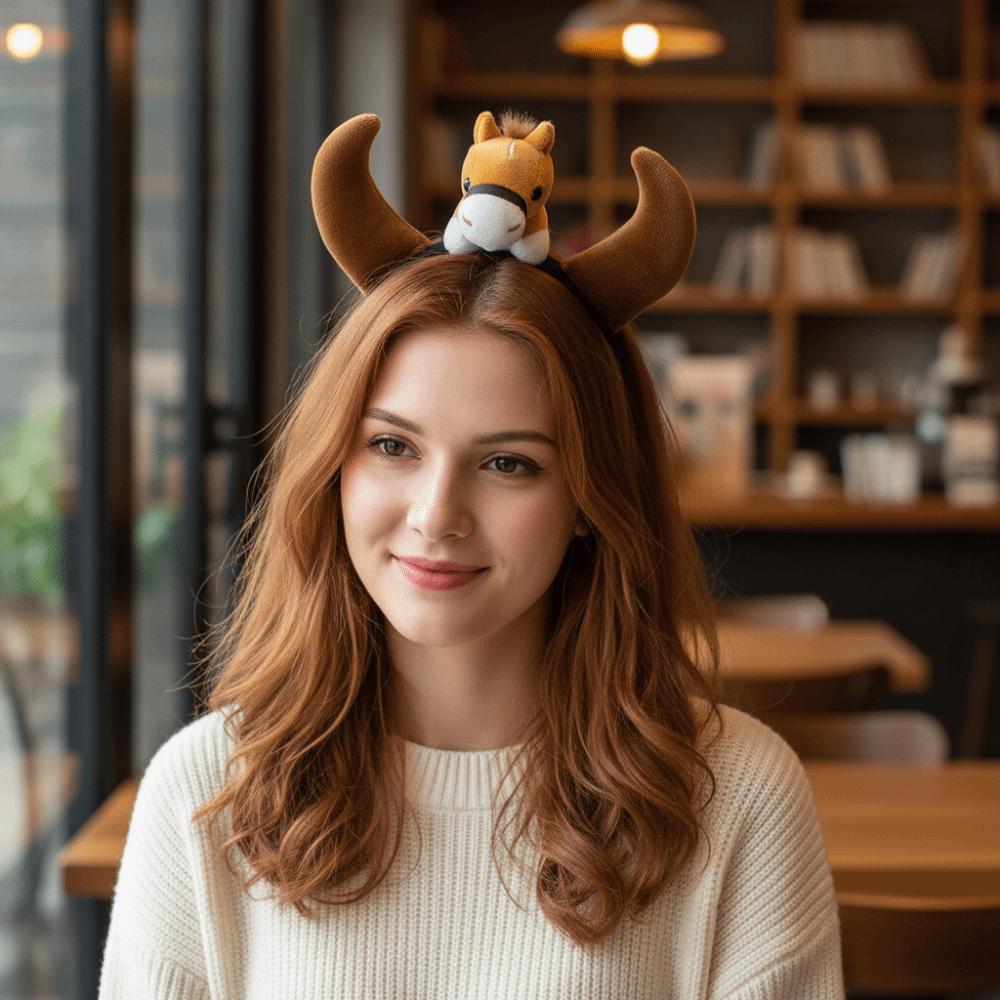 Pony Horse Hair Hoop Cartoon Plush Horse Headband Creative New Year Headband  Women