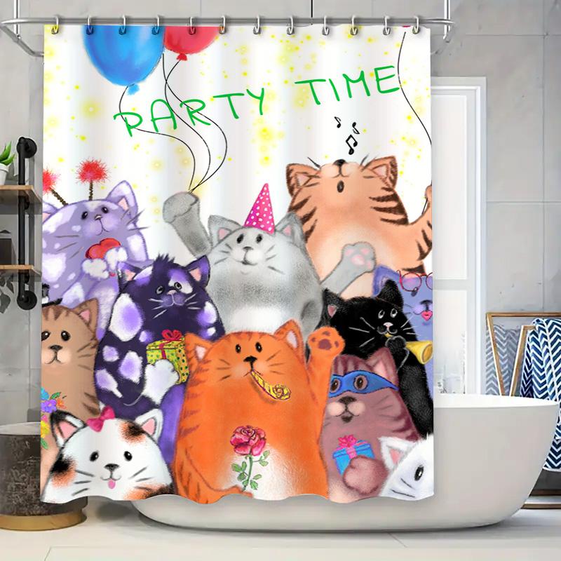 

Набор занавесок для душа с котиками Party Time Милый мультяшный принт Декоративная подкладка для ванной комнаты для детской комнаты 90x180cm