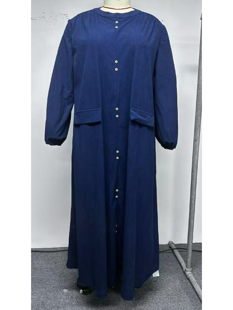 Middle East Plus Size Pleated Solid Long Sleeve Loose Lantern Dress: Comfortable, Flaw-Covering, Slimming Long Skirt