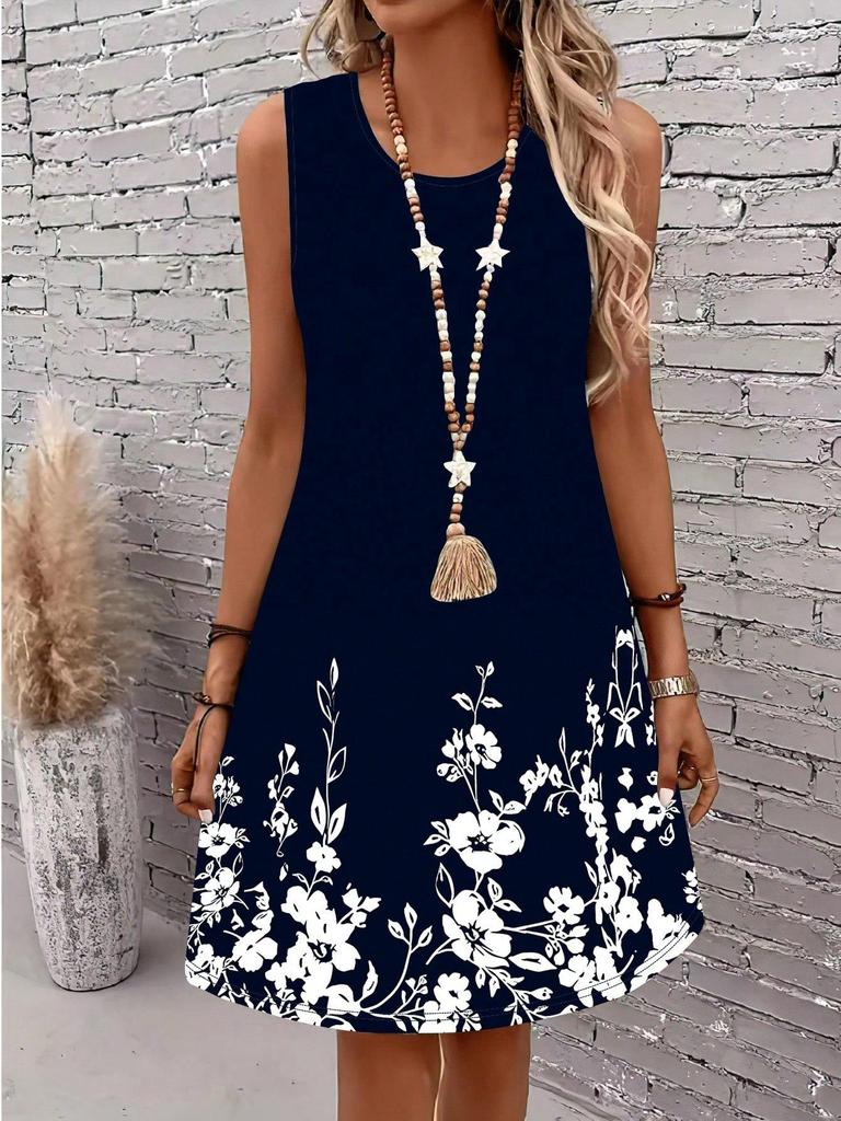 Elegantes ärmelloses Midi-Kleid mit floralem Print für Damen (Europäisch & Amerikanisch), Übergrößen erhältlich