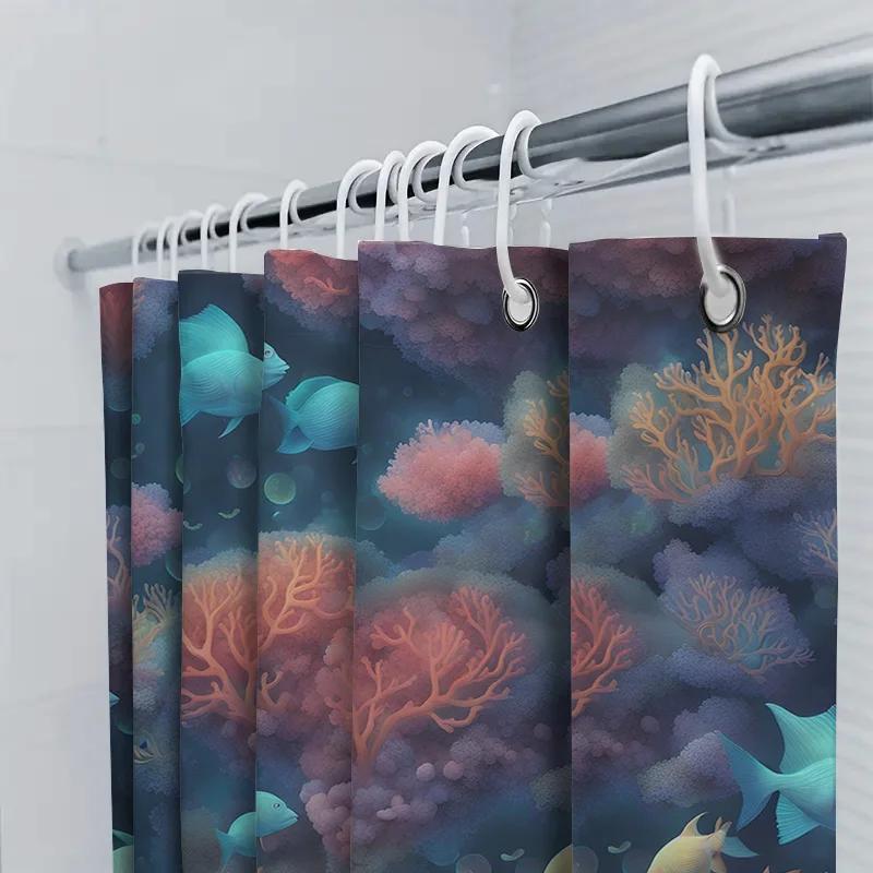 Underwater World Bathing Curtains With Colorful Coral Fish Design Waterproof Bathroom Decor Shower Curtain Blue Pink Orange Red