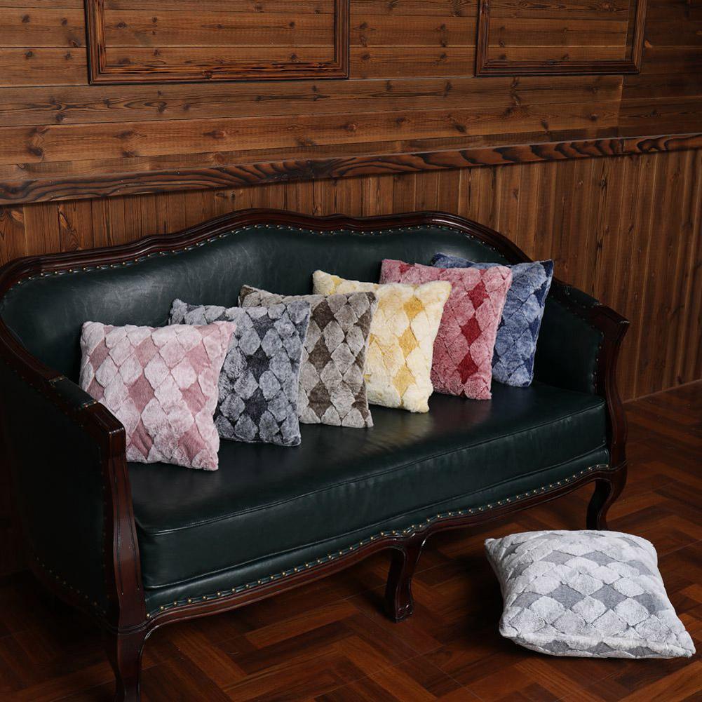 Nordic Imitation Wool Pillow Cover Diamond Lattice Plush Sofa Pillow Cushion Cover