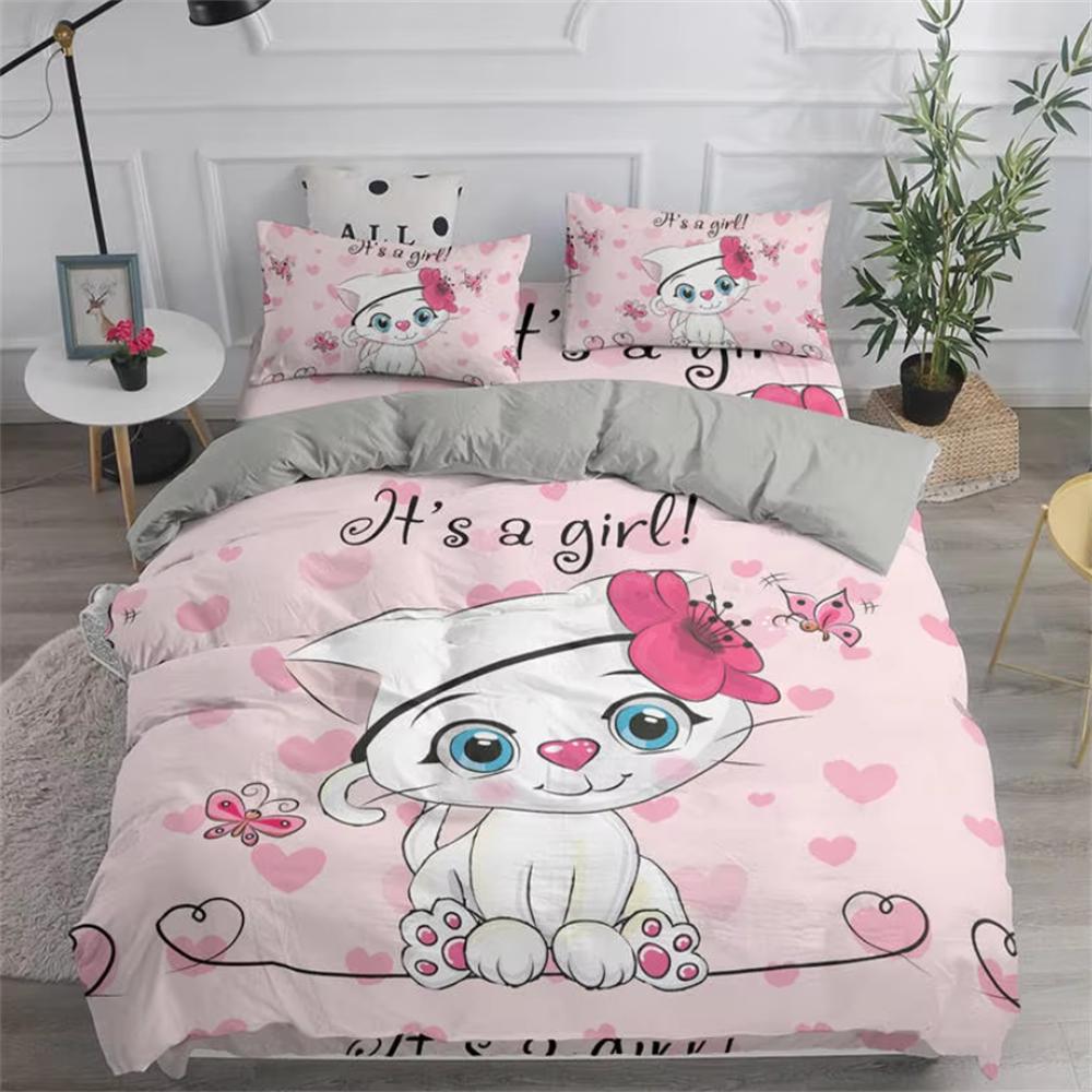 Set Copripiumino 3D con Stampa di Gatti Carini Set Biancheria da Letto Gatto Cartone Animato Misura Singola Matrimoniale Queen King Doppie Misure Federe Copripiumino