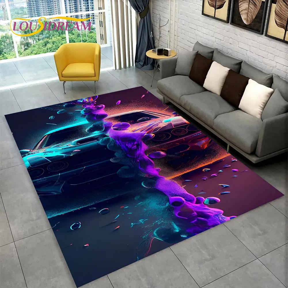 3D závodní auto koberec velký, koberec pro domácí obývací pokoj ložnice pohovka rohožka dekorace, dětská podložka do kuchyně protiskluzová podlahová podložka