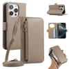 For iPhone 16 Pro Wallet Phone Case Shockproof TPU+PU Leather Flip Cover with Mirror,Strap