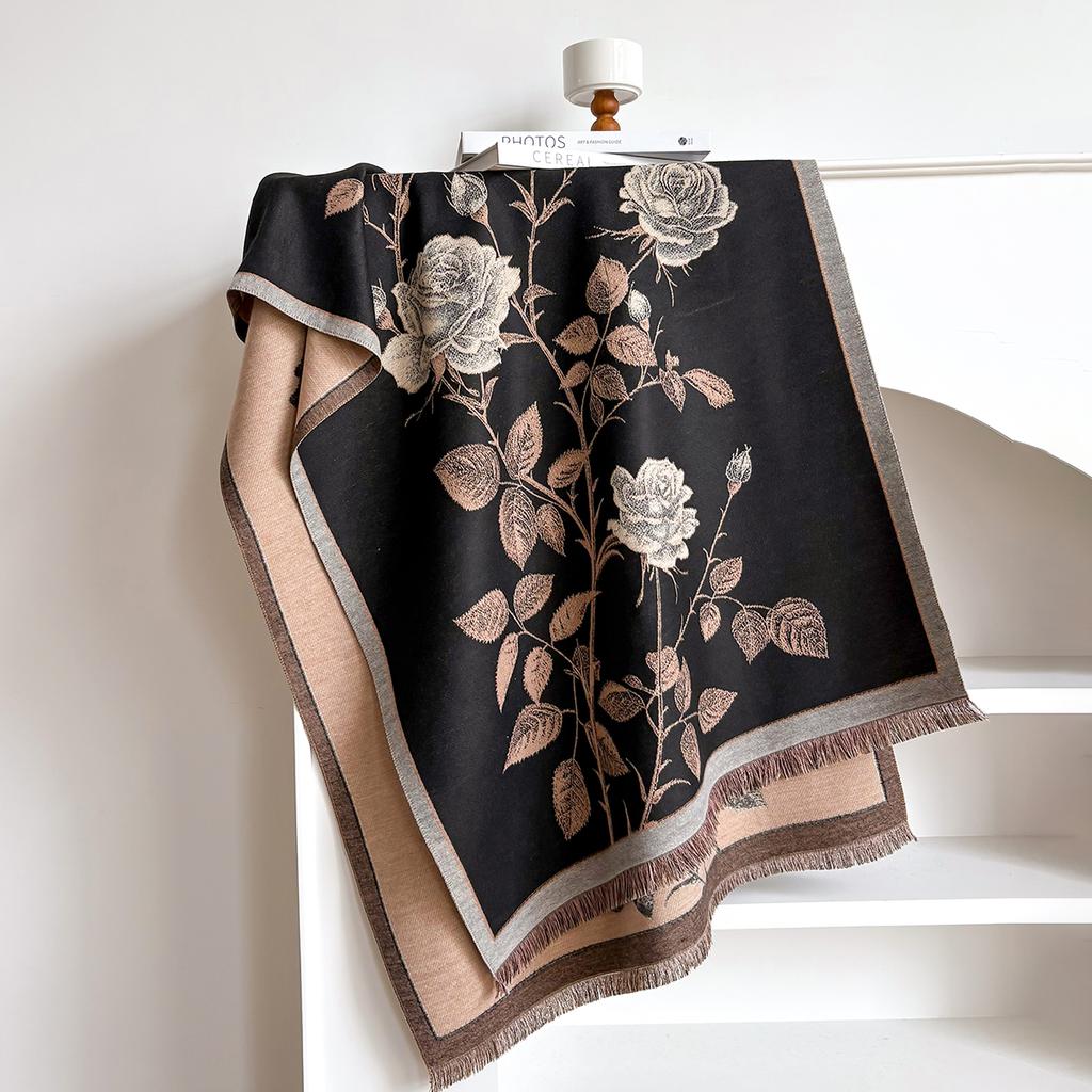 Luxury Winter Flower Imitaion Cashmere Scarves High Quality Women Thicken Wrap Shawl Ladies Warm Pashmina Peacock Besign Scarf